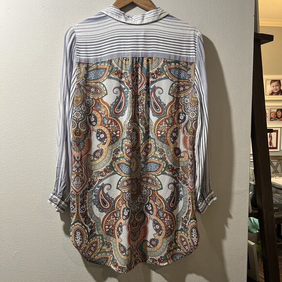 Chico's chicos size 2 Striped Medallion Tunic 12 14 Mixed Embroidered Large - Picture 10 of 16